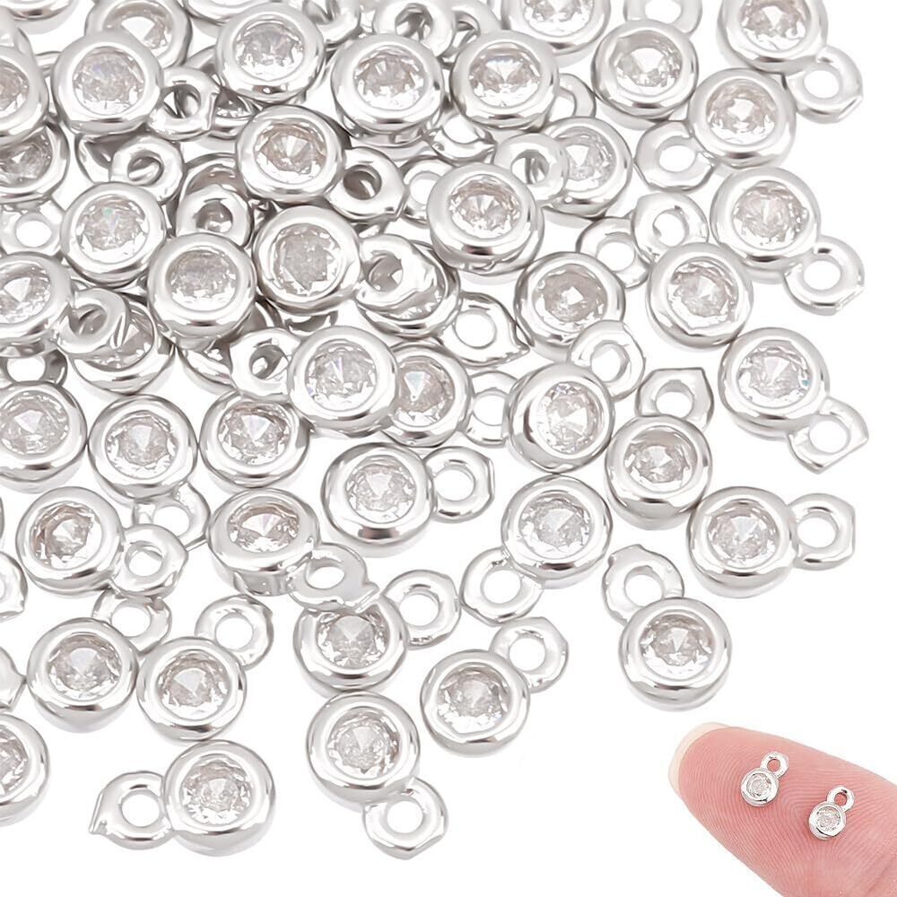 5870 about 60Pcs Cubic Zirconia Charms Round Glass Crystal Charms